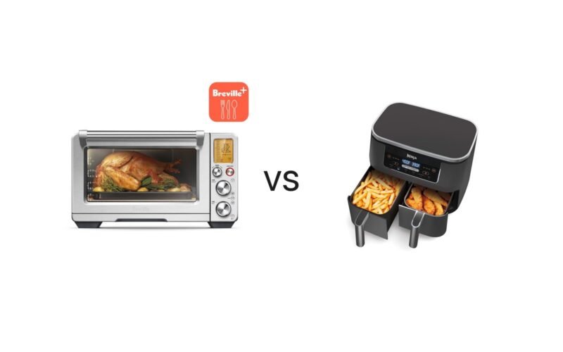 Breville Smart Oven Air Fryer Pro beside the Ninja Foodi Dual Zone air fryer